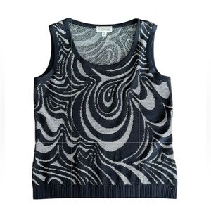 St. John Navy and Light Gray Swirl Knit Tank Top